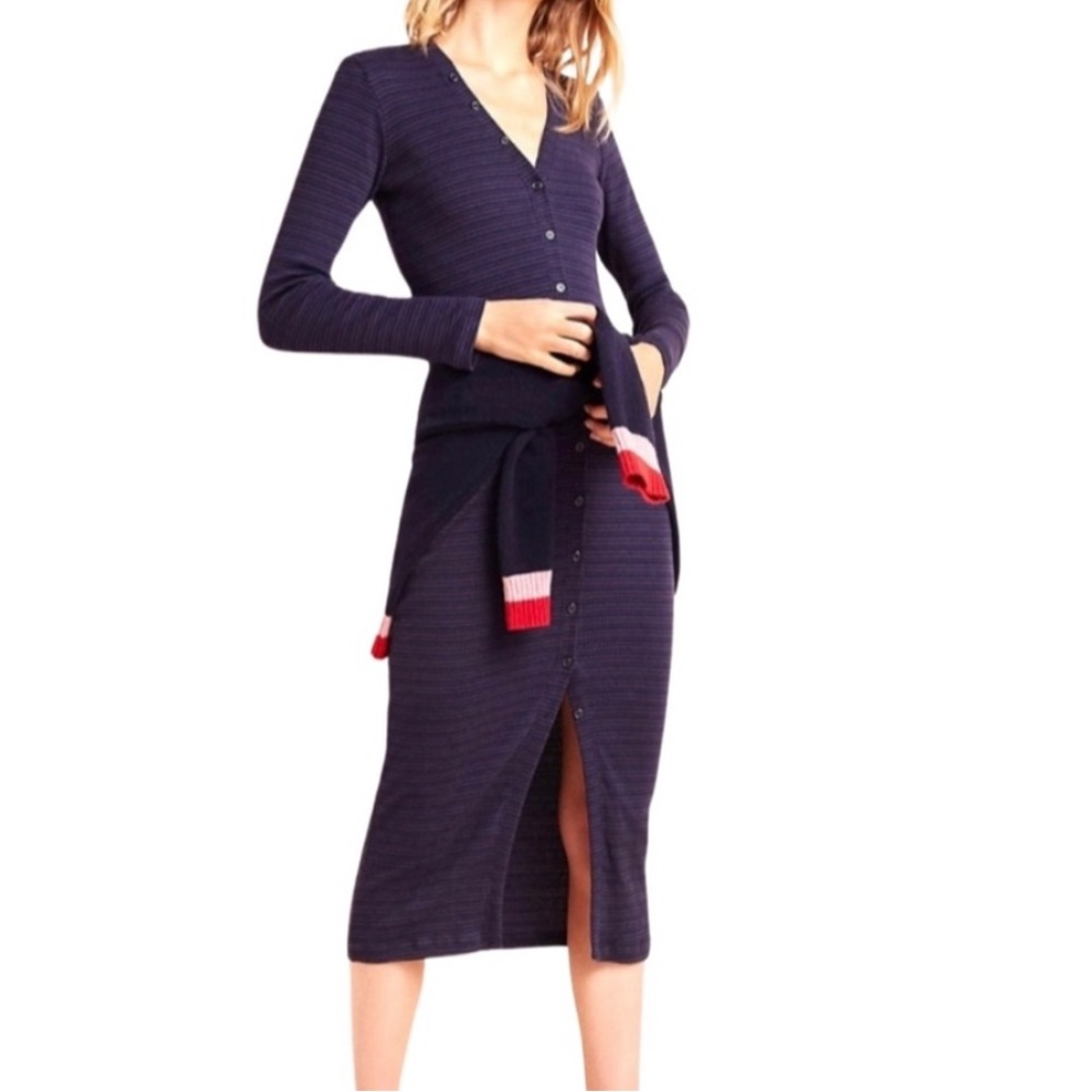 Sundry Anthropologie Button-Front Long Sleeve Dress Blue Med NWT